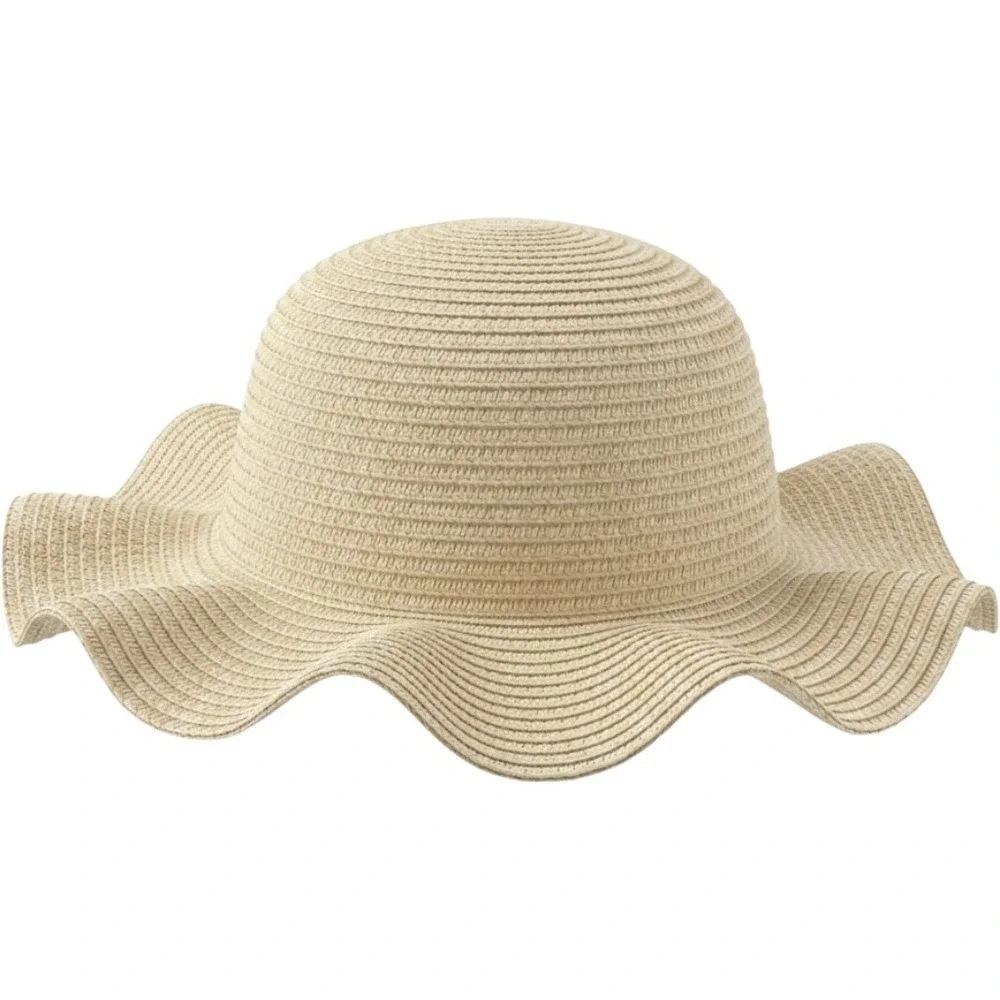 Carters Toddler Straw Sun Hat Tan Beige Scalloped Brim 12-24M 1U503910
